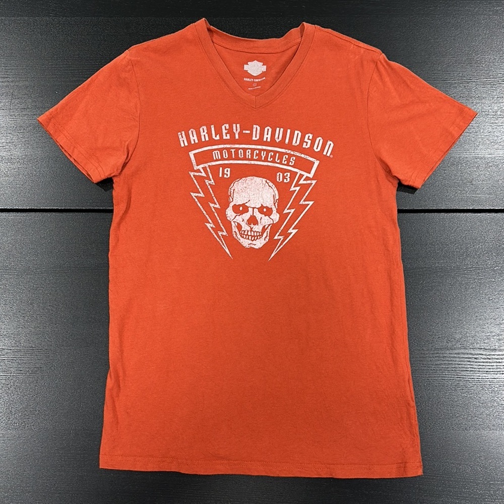 Harley-Davidson Lightning Skull Slim Fit V-Neck Short Sleeve Tee - M